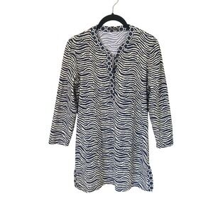 J McLaughlin Size S Navy White Geometric Zebra Print Long Sleeve Tunic Top